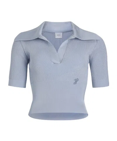 Patou Polo Knit Top In Technical Crepe In Pearl Blue