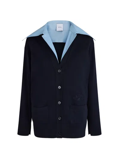 Patou Poplin-collar Cardigan In Blue