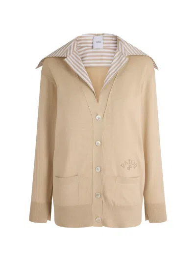 Patou Poplin-collar Cardigan In Neutral
