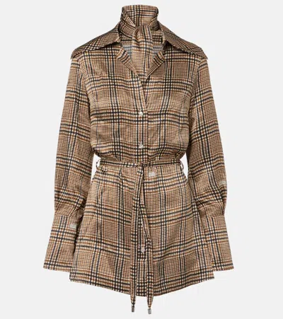 Patou Prince Of Wales Check Silk Shirt Dress In Gray