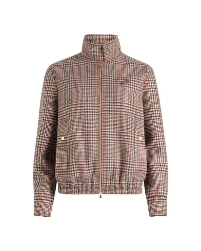 Patou Prince Of Wales Virgin Wool Bomber Jacket In Brown