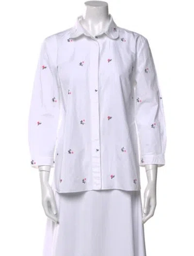 Pre-owned Patou Printed Three-quarter Sleeve Button-up Top In White