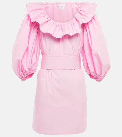 Patou Puff-sleeve Cotton Minidress In Pink White