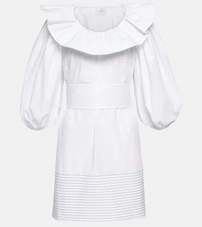 Patou Puff-sleeve Cotton Minidress In White Navy