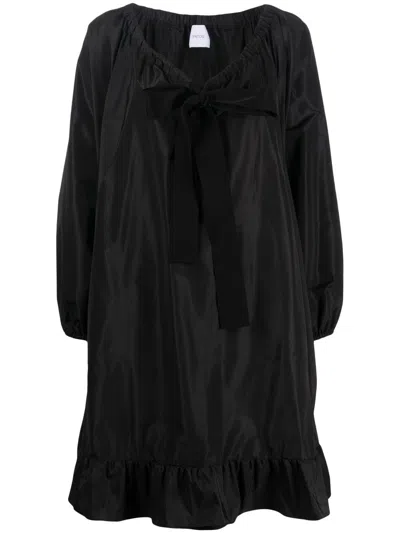 Patou Puff-sleeve Ruffle-hem Minidress In Black
