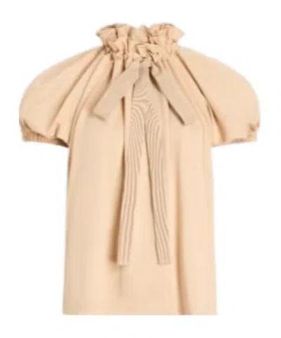 Patou Ruffled Tie-neck Top In Brown