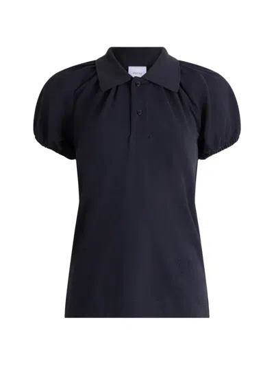 Patou Puff-sleeve Organic-cotton Polo Shirt In Blue