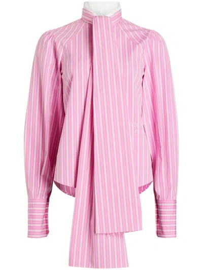 Patou Pussy-bow Striped Cotton Shirt In Pink