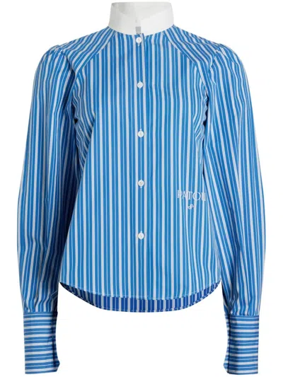 Patou Pussy-bow Striped Silk Shirt In Blue