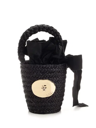 Patou Raffia Bucket Bag In Black