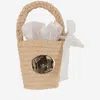 Patou Braided Handle Bucket Bags Ribbon Detail In White