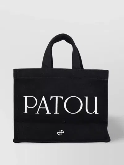 Patou Rectangular Tote Bag With Detachable Strap In Black
