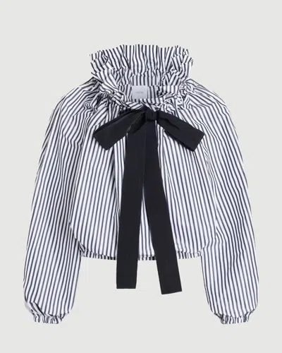 Patou Long Sleeve Striped Top Ruffled Collar Bow In Multi