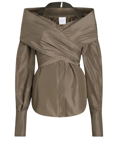 Patou Recycled Nylon Crossover Blouse In Brown