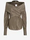 Patou Recycled Nylon Crossover Blouse In Brown