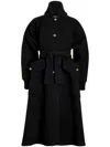 Patou Ribbed-collar Tied-waist Coat In Black