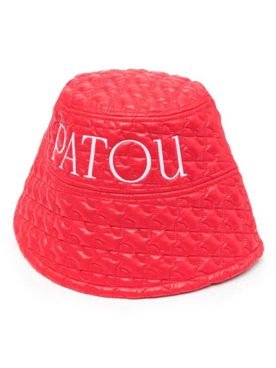 PATOU RED EMBROIDERED LOGO BUCKET HAT