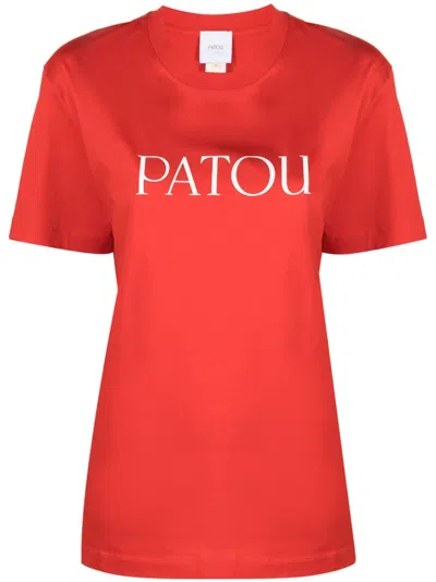 PATOU RED ESSENTIAL LOGO-PRINT T-SHIRT