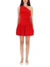 Patou One Shoulder Knee Length Dress With Asymmetric Design In Red