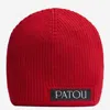 Patou Red Textured Logo Beanie Hat In Red