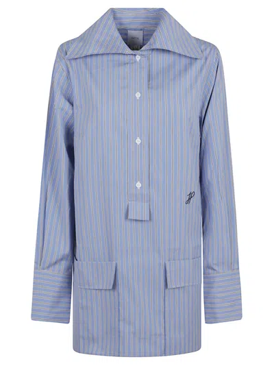 Patou Relaxed-fit Blue Cotton Dress With Classic Collar