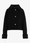 Patou Black Rib Cropped Wool Coat In Black