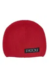 Patou Red Textured Logo Beanie Hat In Red