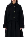 Patou Black Rib Cropped Wool Coat In Black