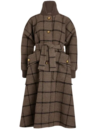 Patou Ribbed-collar Tied-waist Coat In Brown