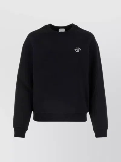 Patou Ribbed Cotton Crew-neck Sweatshirt In Black