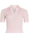 Patou Pink Ribbed Polo With V-neck In Pink
