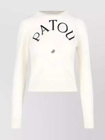 Patou Ribbed Cuff And Hem Knit Crewneck In White