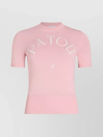 Patou Ribbed Hem Short Sleeve Crewneck Knit In Pink