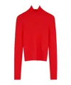 Patou Ribbed High Neck Jumper In Sustainable Wool Blend In Red