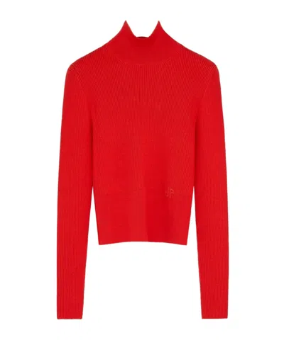 Patou Ribbed High Neck Jumper In Sustainable Wool Blend In Red