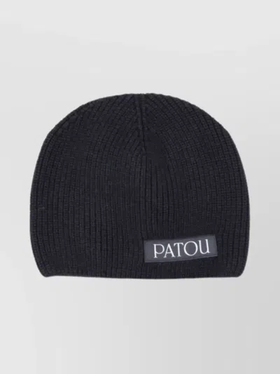 Patou Ribbed Knit Beanie Hat In Black