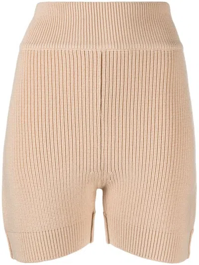 Patou Ribbed-knit High-waisted Shorts In Beige