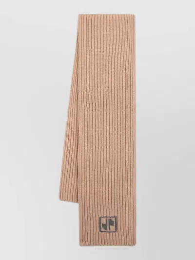 Patou Ribbed Knit Long Gloves Scarf Detail In Brown