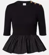 Patou Ribbed-knit Peplum Wool Top In Black