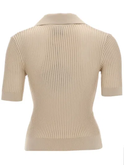 Patou Ribbed Knit Polo Shirt In Beige