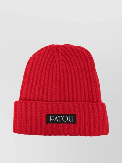 Patou Ribbed Knit Turn-up Brim Hat In Red