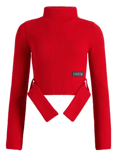 Patou Ribbed Mock-neck Top In Red