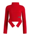 Patou Ribbed Mock-neck Top In Red