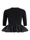 Patou Ribbed-knit Peplum Wool Top In Black