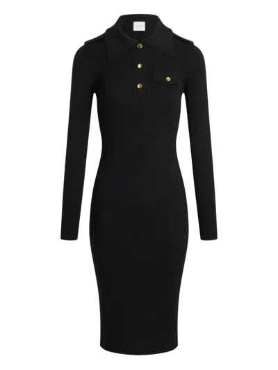 Patou Ribbed Polo-collar Midi Dress In Black