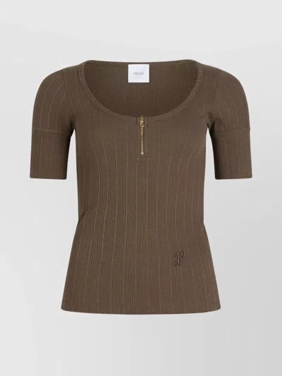 PATOU RIBBED SCOOP-NECK T-SHIRT SHORT SLEEVES