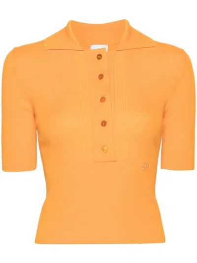 Patou Ribbed Short-sleeve Polo Top In Orange