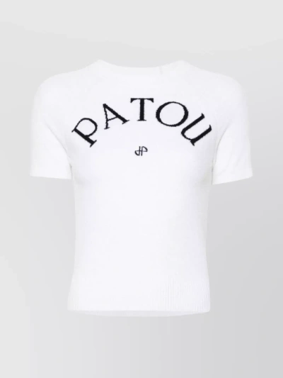 Patou Ribbed Sleeve Crewneck Top In White