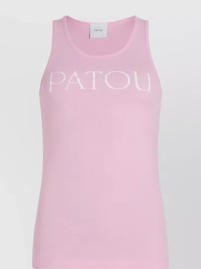 Patou Ribbed Sleeveless Scoop Neck Top In Pink