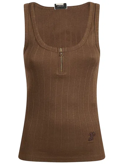 Patou Ribbed Sleeveless Top In Brown